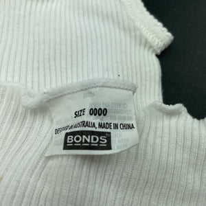 unisex Bonds, white ribbed cotton singlet top, FUC, size 0000,  