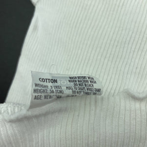 unisex Bonds, white ribbed cotton singlet top, FUC, size 0000,  