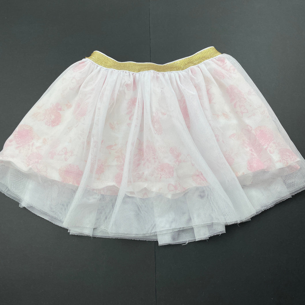 Girls Mini Moi, floral cotton lined tulle skirt, elasticated, L: 27cm, GUC, size 2,  