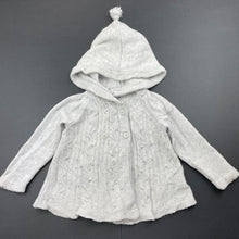 Load image into Gallery viewer, unisex purebaby, organic cotton / wool knitted hooded cardigan, GUC, size 00,  
