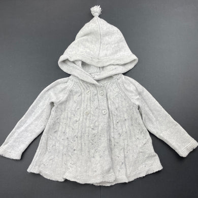 unisex purebaby, organic cotton / wool knitted hooded cardigan, GUC, size 00,  
