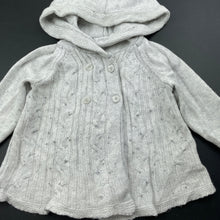Load image into Gallery viewer, unisex purebaby, organic cotton / wool knitted hooded cardigan, GUC, size 00,  
