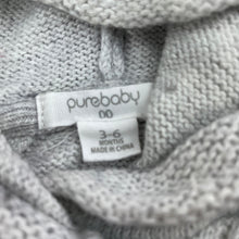 Load image into Gallery viewer, unisex purebaby, organic cotton / wool knitted hooded cardigan, GUC, size 00,  