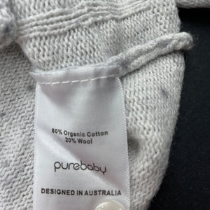 unisex purebaby, organic cotton / wool knitted hooded cardigan, GUC, size 00,  