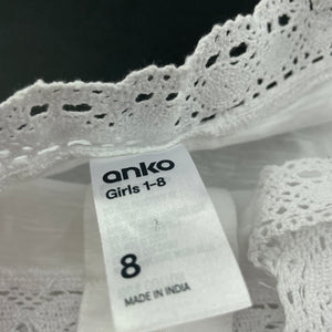 Girls Anko, white cotton summer top, EUC, size 8,  