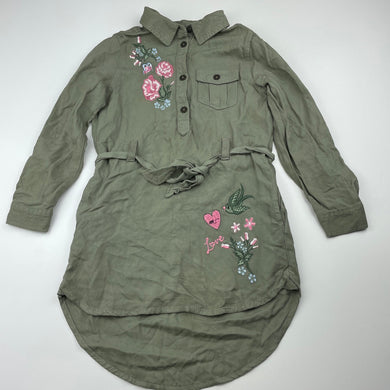 Girls H&M, embroidered khaki shirt dress, GUC, size 5, L: 49cm at front