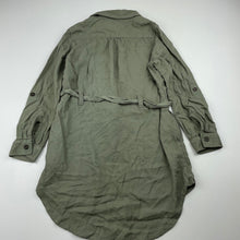 Load image into Gallery viewer, Girls H&amp;M, embroidered khaki shirt dress, GUC, size 5, L: 49cm at front