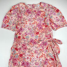 Load image into Gallery viewer, Girls Target, floral viscose / linen wrap-over dress, EUC, size 14, L: 79cm