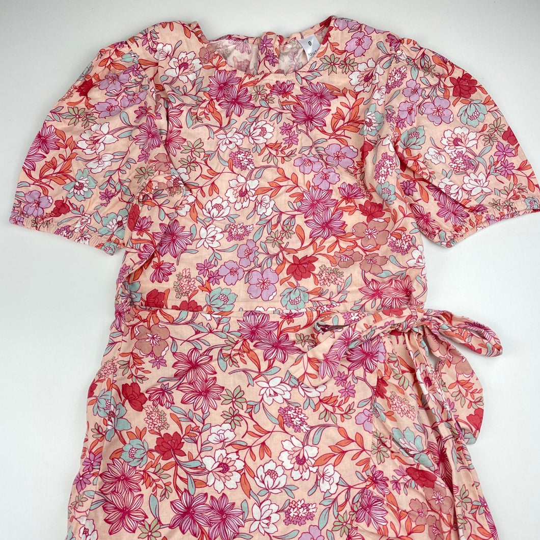 Target, floral viscose / linen wrap-over dress, EUC, size 14, L: 79cm   DaisyChainClothing