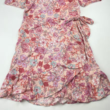 Load image into Gallery viewer, Girls Target, floral viscose / linen wrap-over dress, EUC, size 14, L: 79cm
