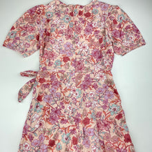 Load image into Gallery viewer, Girls Target, floral viscose / linen wrap-over dress, EUC, size 14, L: 79cm