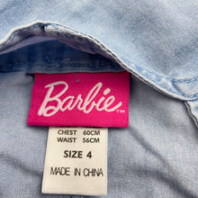 Load image into Gallery viewer, Girls Barbie, lightweight overalls dress, FUC, size 4, L: 55cm