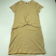 Load image into Gallery viewer, Girls Eve Girl, stretchy mustard &amp; white stripe casual dress, EUC, size 10, L: 63cm