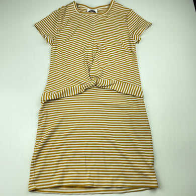 Girls Eve Girl, stretchy mustard & white stripe casual dress, EUC, size 10, L: 63cm