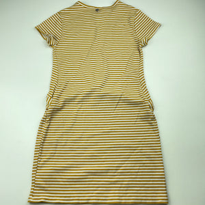 Girls Eve Girl, stretchy mustard & white stripe casual dress, EUC, size 10, L: 63cm