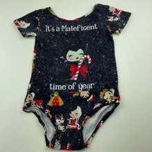 Load image into Gallery viewer, Girls navy, stretchy Christmas bodysuit, Maleficent, FUC, size 6,  