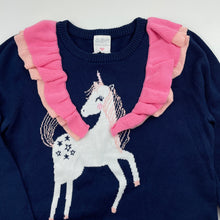 Load image into Gallery viewer, Girls Tutus &amp; Tambourines, knitted cotton sweater / jumper, unicorn, EUC, size 8,  