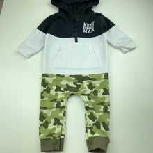 Load image into Gallery viewer, Boys Baby Baby, fleece lined hooded romper / overalls, EUC, size 1,  