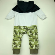 Load image into Gallery viewer, Boys Baby Baby, fleece lined hooded romper / overalls, EUC, size 1,  
