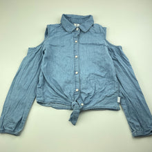 Load image into Gallery viewer, Girls Target, chambray cotton open-shoulder tie front top, FUC, size 7,  