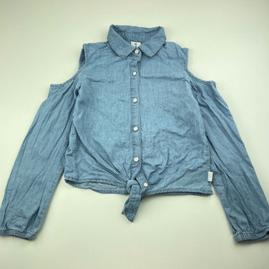 Girls Target, chambray cotton open-shoulder tie front top, FUC, size 7,  