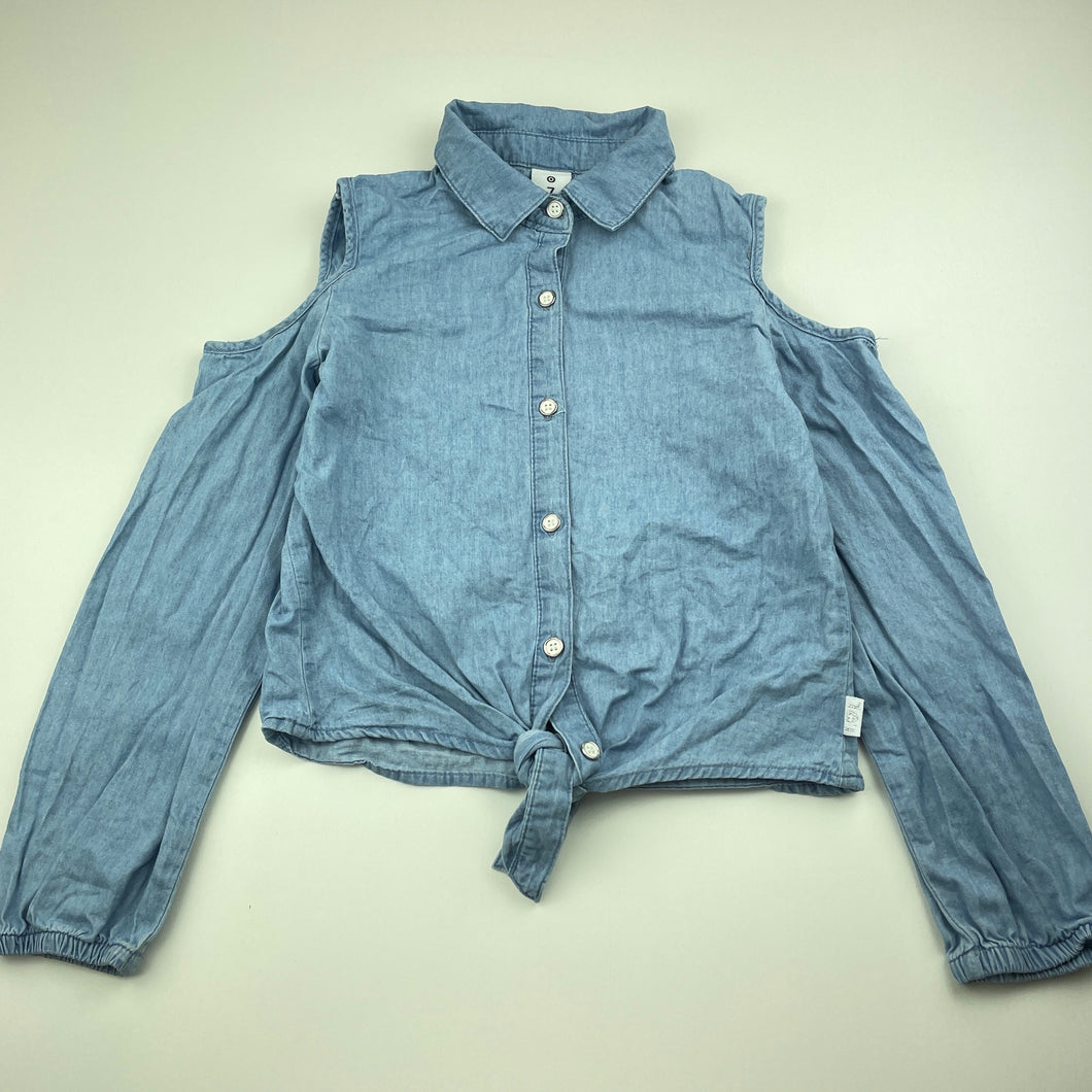 Girls Target, chambray cotton open-shoulder tie front top, FUC, size 7,  