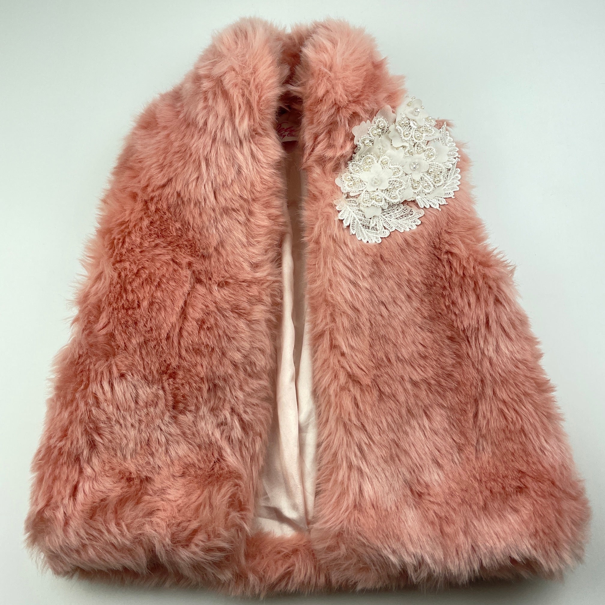 Petite by Celine, pink faux fur vest sleevless jacket, no