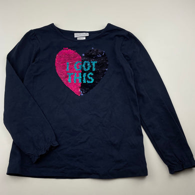 Girls Ollie's Place, navy long sleeve top, flip sequin heart, EUC, size 7,  