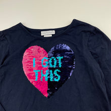Load image into Gallery viewer, Girls Ollie&#39;s Place, navy long sleeve top, flip sequin heart, EUC, size 7,  