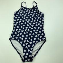 Load image into Gallery viewer, Girls H&amp;M, navy swim one-piece, hearts, GUC, size 7-8,  