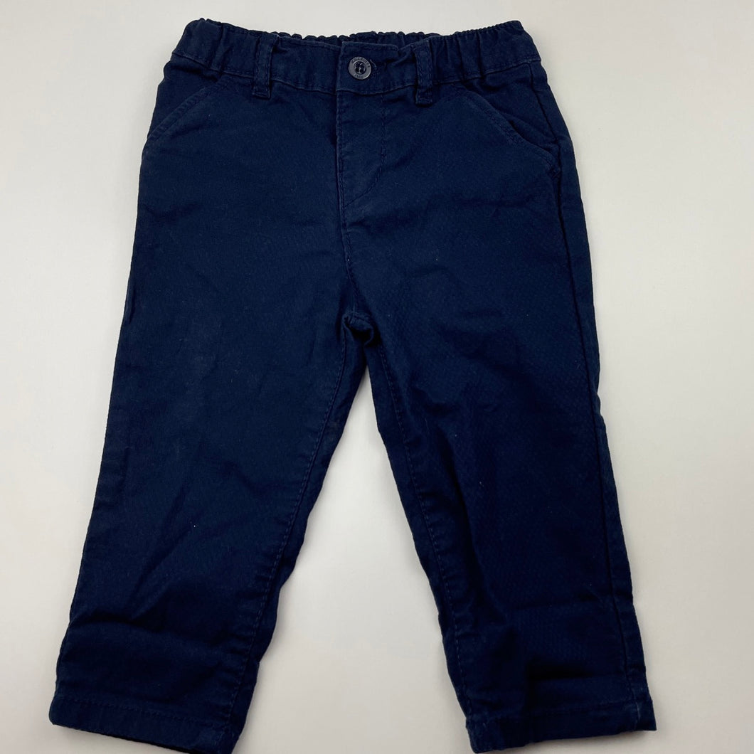 Boys Original Marines, navy stretch cotton pants, elasticated, Inside leg: 24cm, GUC, size 12 months,  
