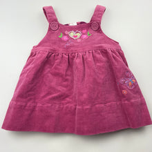 Load image into Gallery viewer, Girls Blue Sky, lined embroidered corduroy cotton overalls dress, EUC, size 00, L: 36cm