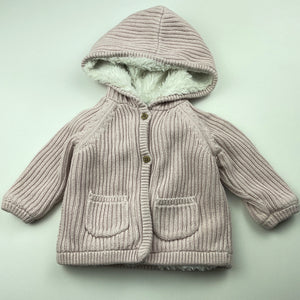 Girls Anko, thick fleece lined knitted cotton hooded cardigan, GUC, size 00,  