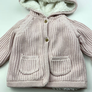 Girls Anko, thick fleece lined knitted cotton hooded cardigan, GUC, size 00,  
