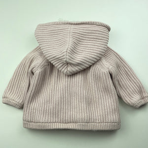 Girls Anko, thick fleece lined knitted cotton hooded cardigan, GUC, size 00,  
