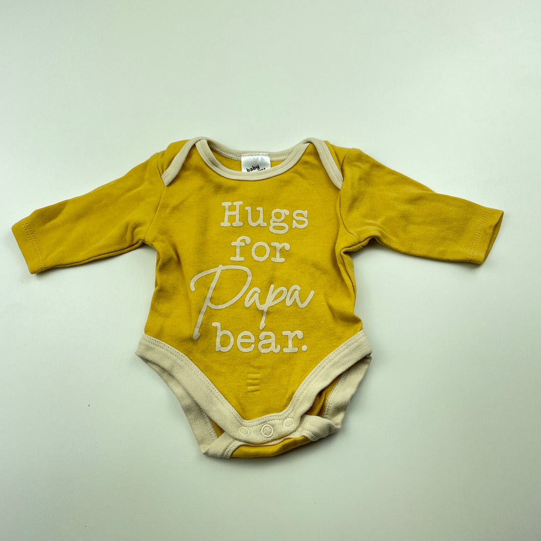 unisex Baby Berry, yellow cotton bodysuit / romper, GUC, size 0000,  