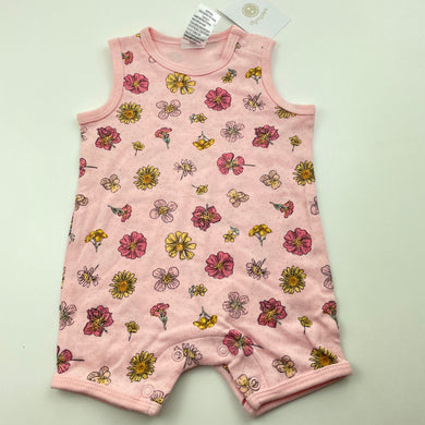 Girls Dymples, pink floral cotton romper, NEW, size 000,  