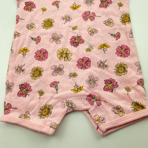 Girls Dymples, pink floral cotton romper, NEW, size 000,  