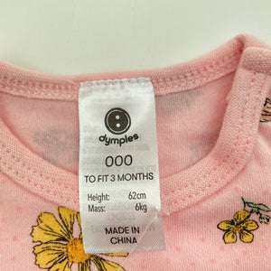 Girls Dymples, pink floral cotton romper, NEW, size 000,  