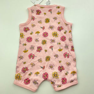 Girls Dymples, pink floral cotton romper, NEW, size 000,  