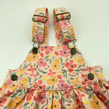 Load image into Gallery viewer, Girls Anko, stretch cotton floral overalls dress, EUC, size 1, L: 42cm