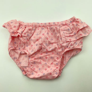 Girls purebaby, lightweight organic cotton ruffle bloomers / nappy cover, EUC, size 0,  