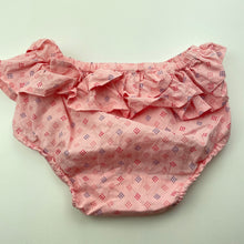 Load image into Gallery viewer, Girls purebaby, lightweight organic cotton ruffle bloomers / nappy cover, EUC, size 0,  