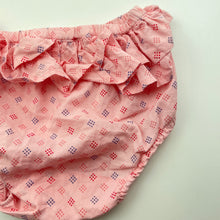 Load image into Gallery viewer, Girls purebaby, lightweight organic cotton ruffle bloomers / nappy cover, EUC, size 0,  