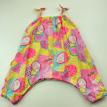 Load image into Gallery viewer, Girls Pumpkin Patch, colourful cotton summer romper / overalls, EUC, size 000,  