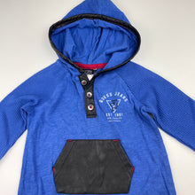 Load image into Gallery viewer, Boys Guess, blue cotton hooded romper, faux leather trim, EUC, size 0,  