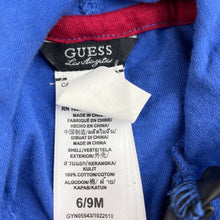 Load image into Gallery viewer, Boys Guess, blue cotton hooded romper, faux leather trim, EUC, size 0,  