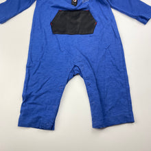 Load image into Gallery viewer, Boys Guess, blue cotton hooded romper, faux leather trim, EUC, size 0,  