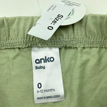 Load image into Gallery viewer, unisex Anko, sage organic cotton shorts, elasticated, NEW, size 0,  