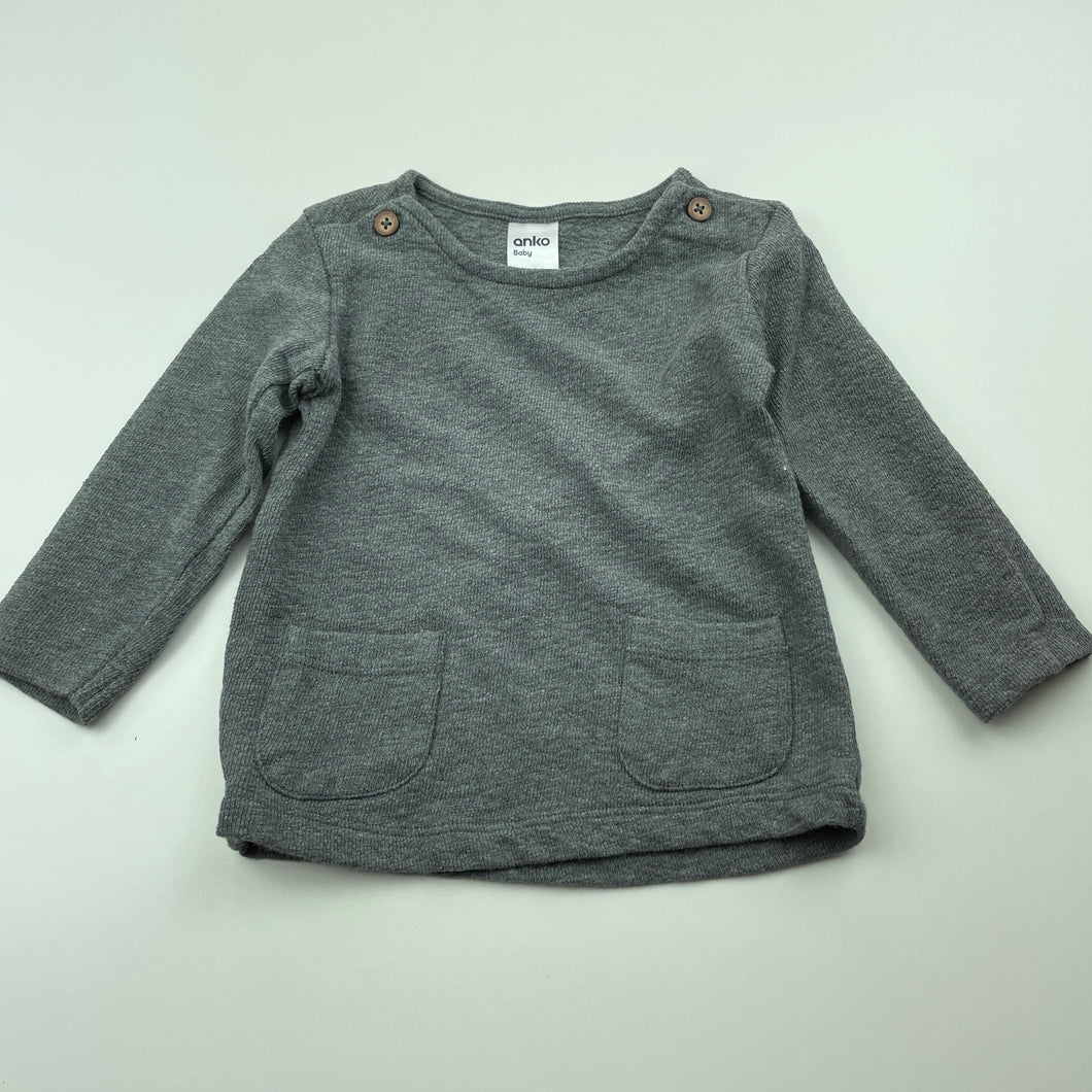 unisex Anko, grey cotton long sleeve top, GUC, size 0,  